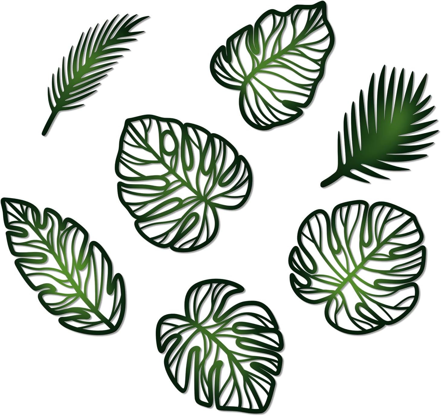 Zzbakress 7 Pcs Palm Tree Wall Art Leaves Wall Decor Tropical Wall Art Jungle Nursery Decor Monstera Room Decoration for Farmhouse Home Kitchen Bedroom Garden (Green)