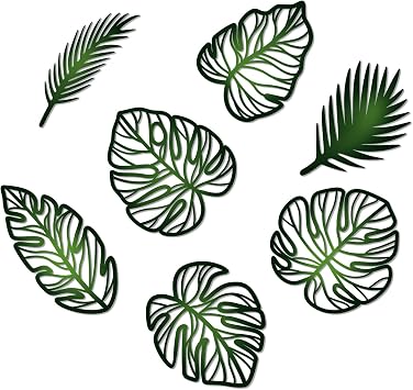 Zzbakress 7 Pcs Palm Tree Wall Art Leaves Wall Decor Tropical Wall Art Jungle Nursery Decor Monstera Room Decoration for Farmhouse Home Kitchen Bedroom Garden Green