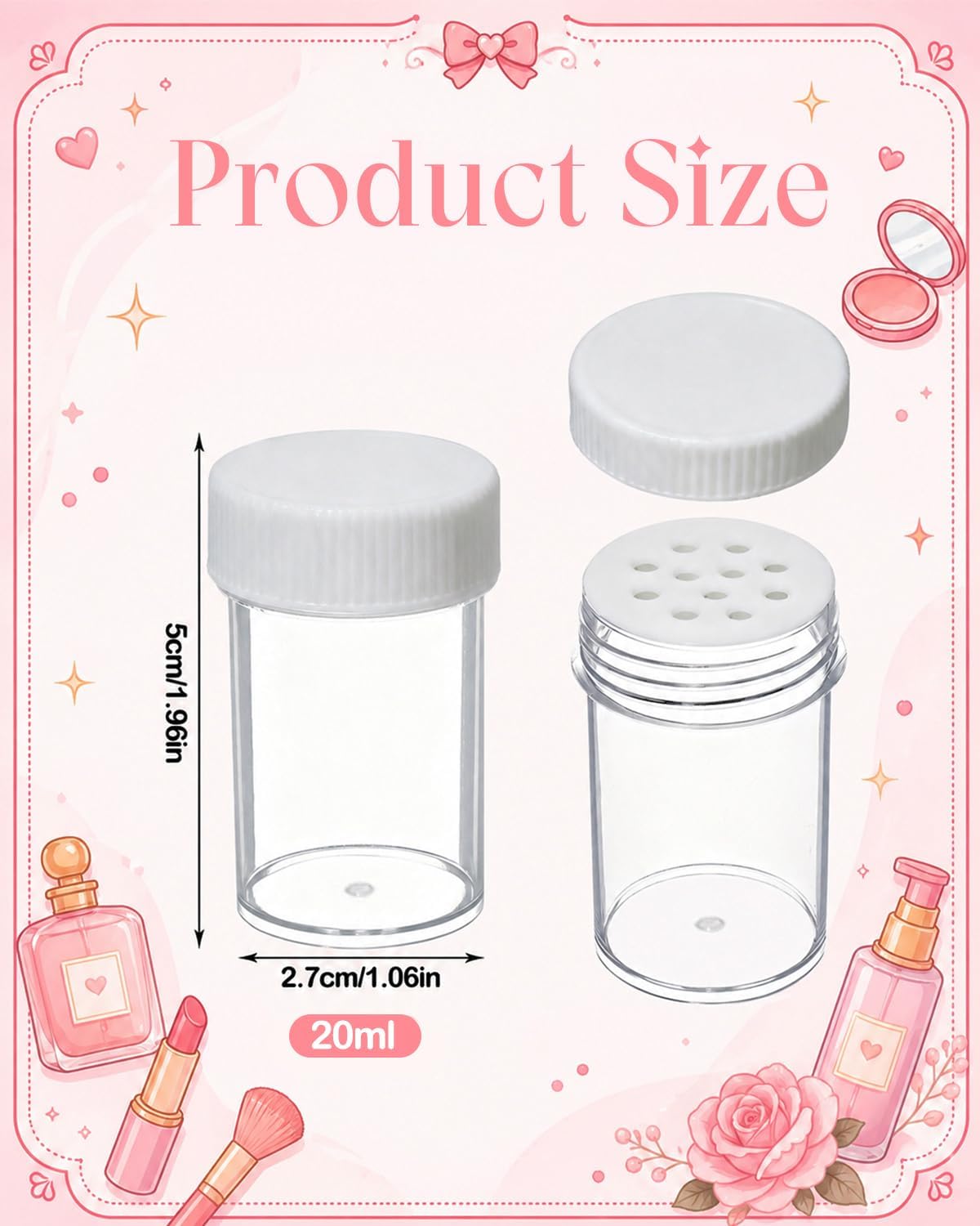 6 Pack Powder Container 20ml Small Travel Powder Bottle with Sifter