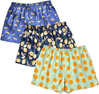 Mens Boxer Shorts for Men 100 Cotton Funny Sleep Short Inseam Woven Pattern Plaid Pajamas Multipacks