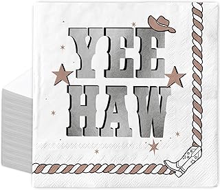 Whaline 50Pcs Western Cowboy Paper Napkin Silver Yee Haw Disposable Luncheon Napkins Dessert Dinner Hand Napkin for Baby Shower Birthday Party Supplies