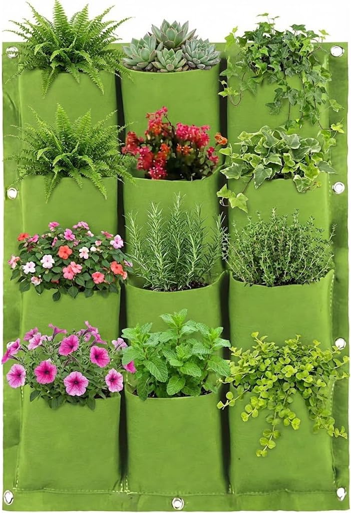 WFIST Vertical Hanging Planter Bag, Breathable Felt Wall Garden Planter with Metal Grommets, Indoor/Outdoor Space-Saving Herb & Flower Growing Pouch (36-Pocket)