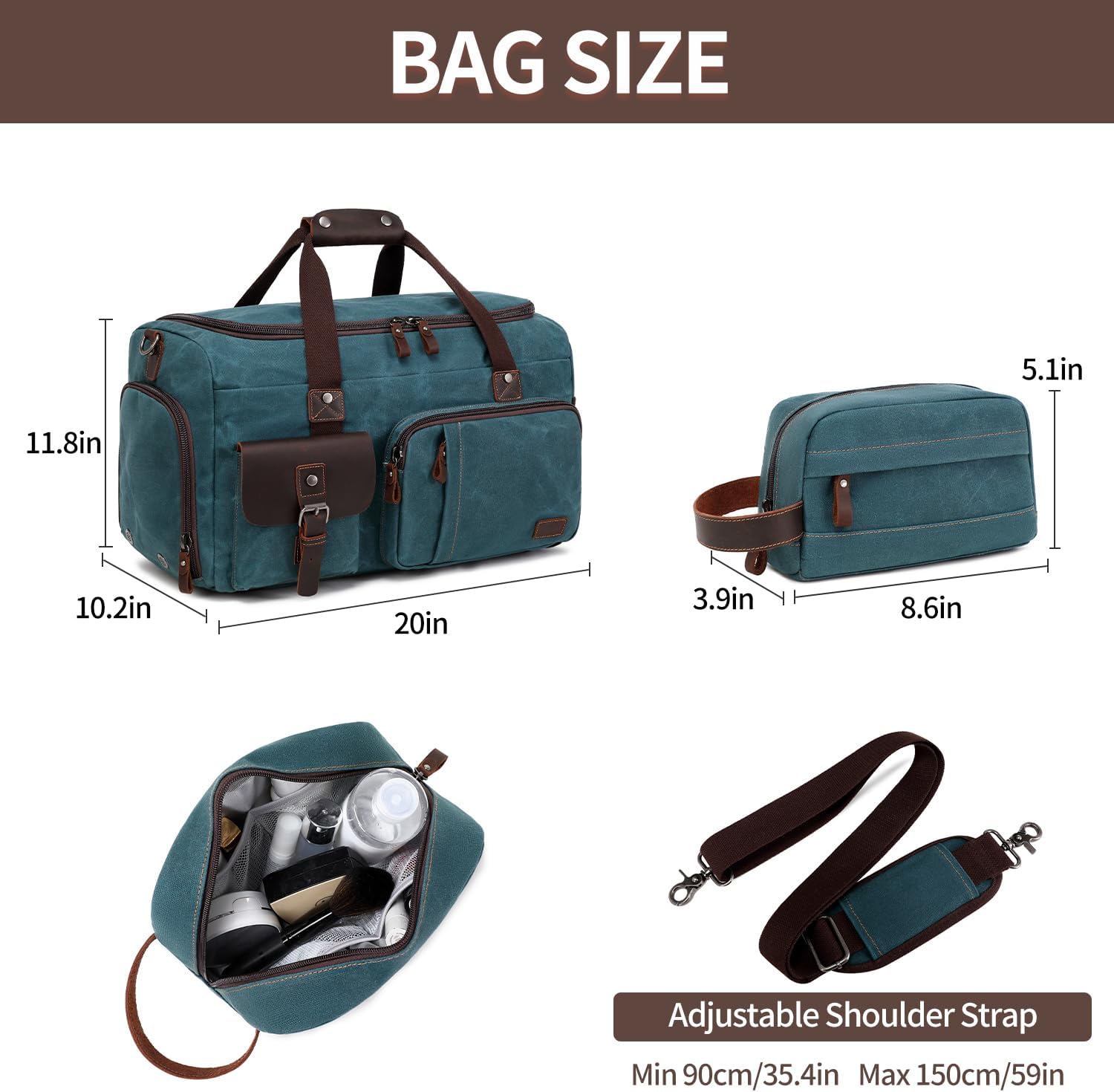 Travel Duffle Bag Weekender Bag with Shoe Compartment Overnight Bag for Men Travel Bag Carry on Luggage Dark Green - Image 5