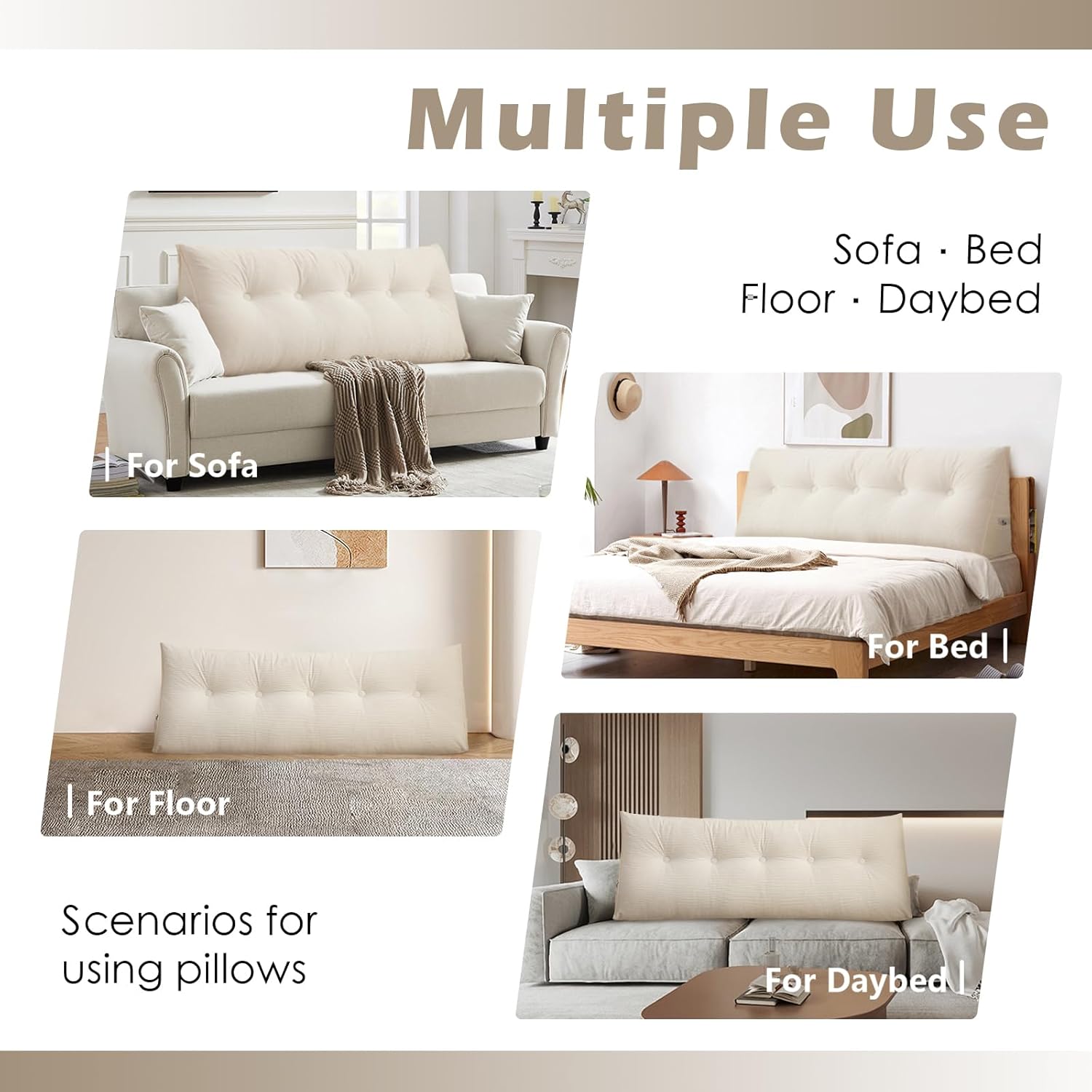 Triangular Headboard Pillow, Queen Size Backrest Reading Pillow with Removable Cover, Black Back Rest Cushion Daybed for Sleeping