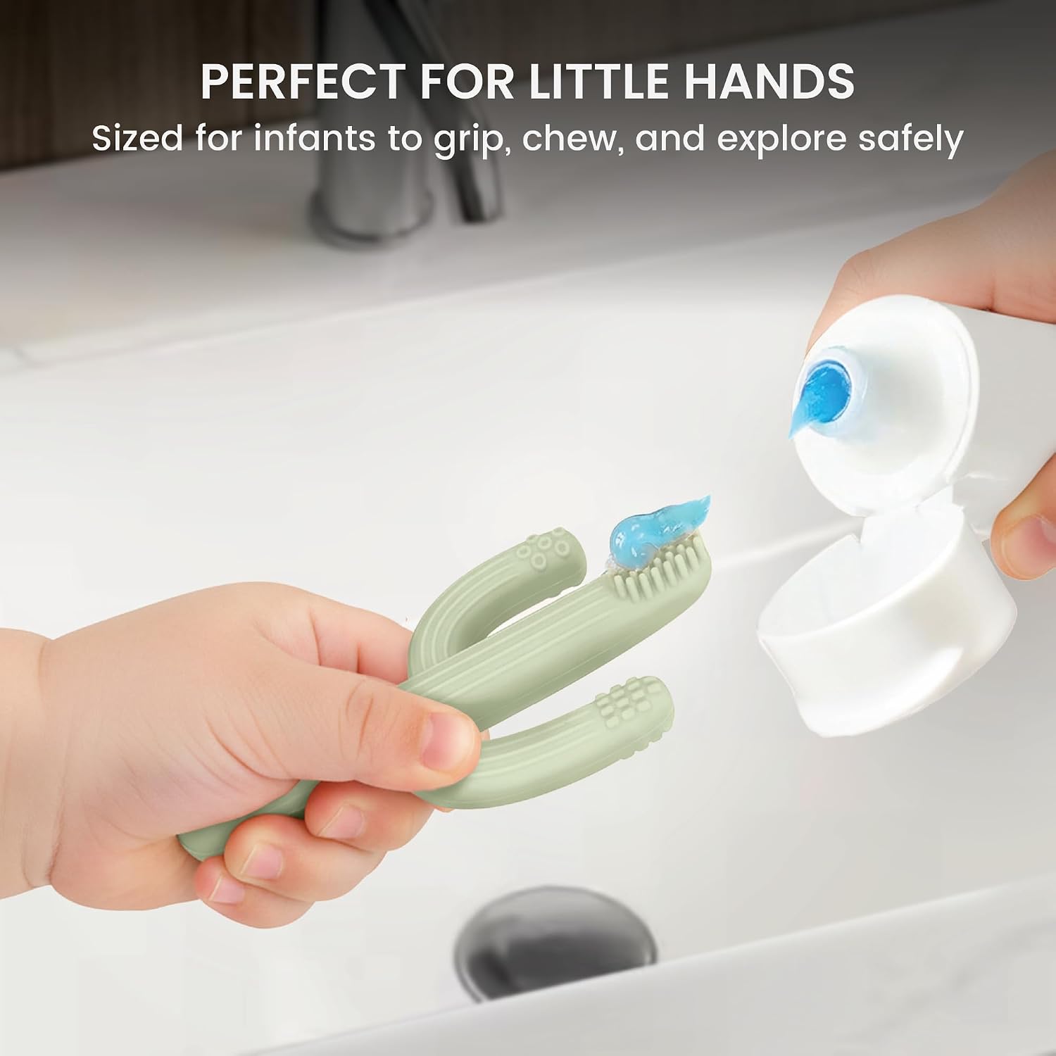 Lulyboo Training Baby Toothbrush, Silicone Teething Toothbrush, Self Soothing Pain Relief for Teething, 0-12 Months (Green)