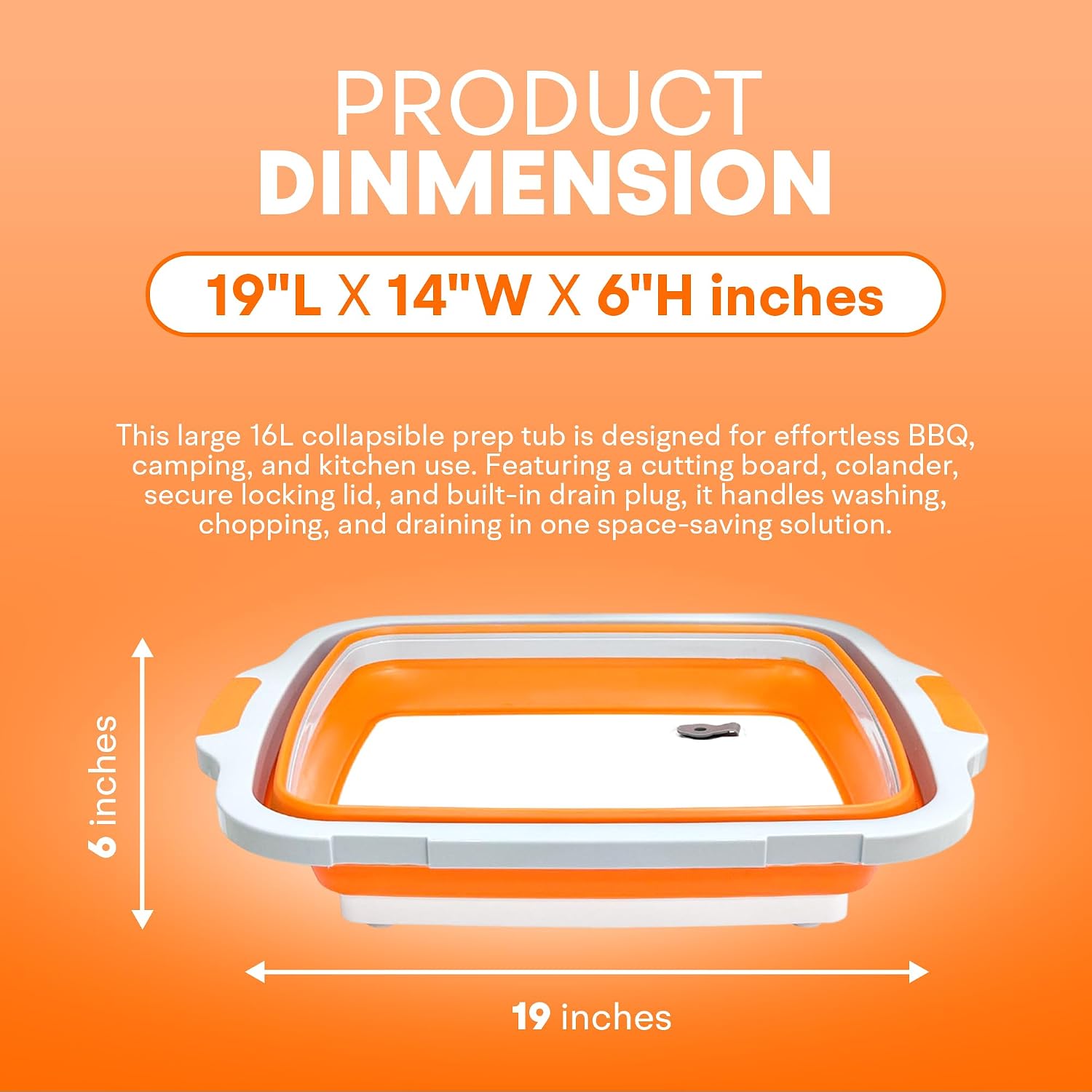 2-pack XL Collapsible BBQ Prep Tub with Cutting Board – Foldable Food Prep Container for Outdoor Cooking & Kitchen Use – Space Saving Collapsible Wash Tub, Portable BBQ Prep Tub with Locking Lid