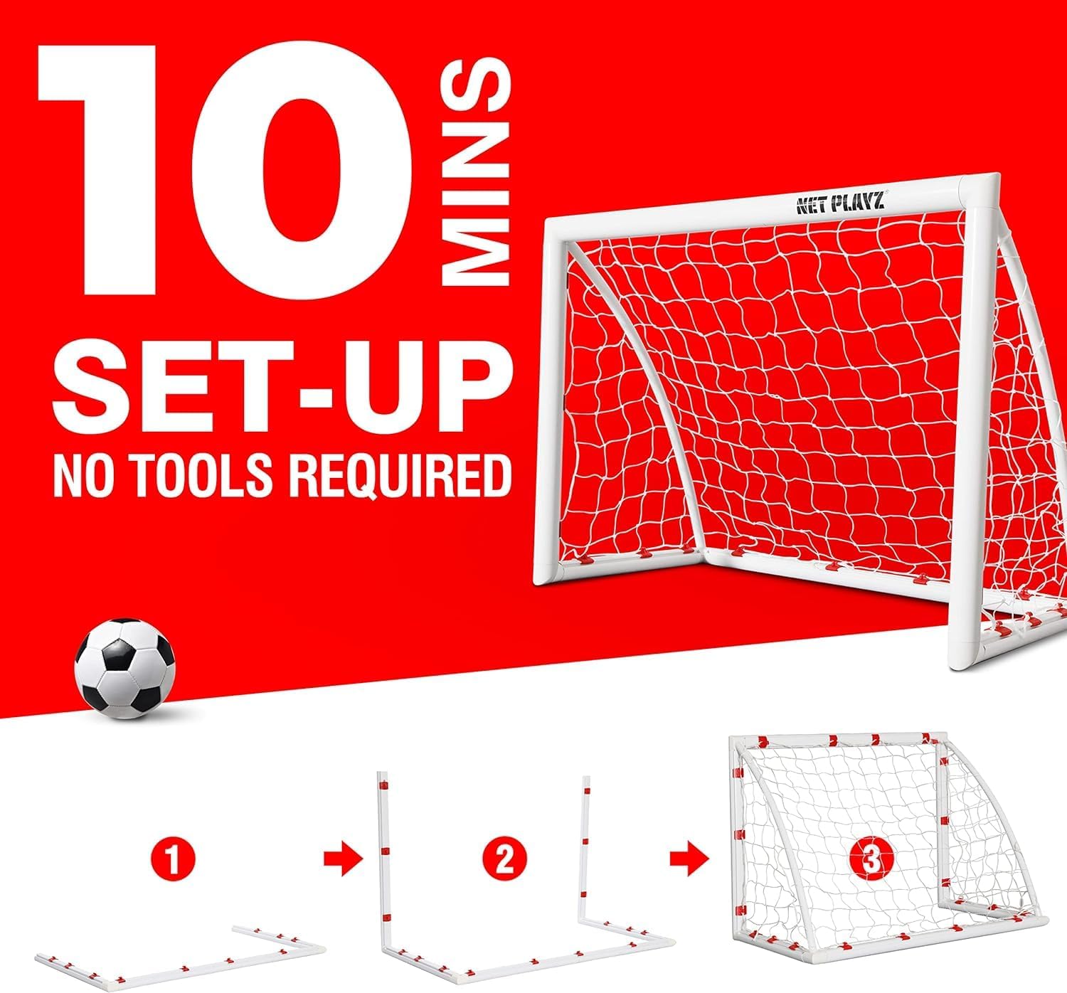 NET PLAYZ Soccer Goals for Backyard, Kids 4'x3' High-Strength Fast Set-Up | Football Gifts Age 3 4 5 6 7 8 9 10 11 12 13 14 Year Old Child Teens & Youth (Weatherproof), White (NOS34840A01)