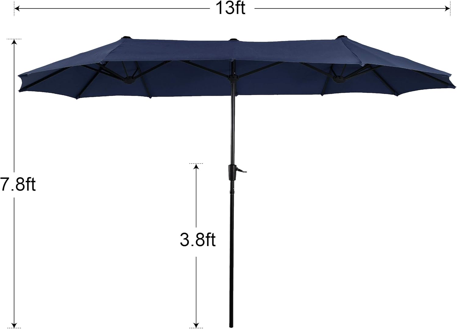 PHI VILLA Outdoor Patio Dining Set with Umbrella, Outside Table and Folding Chair Set for 4 and 1 Large Patio Table Umbrella(Navy Blue)