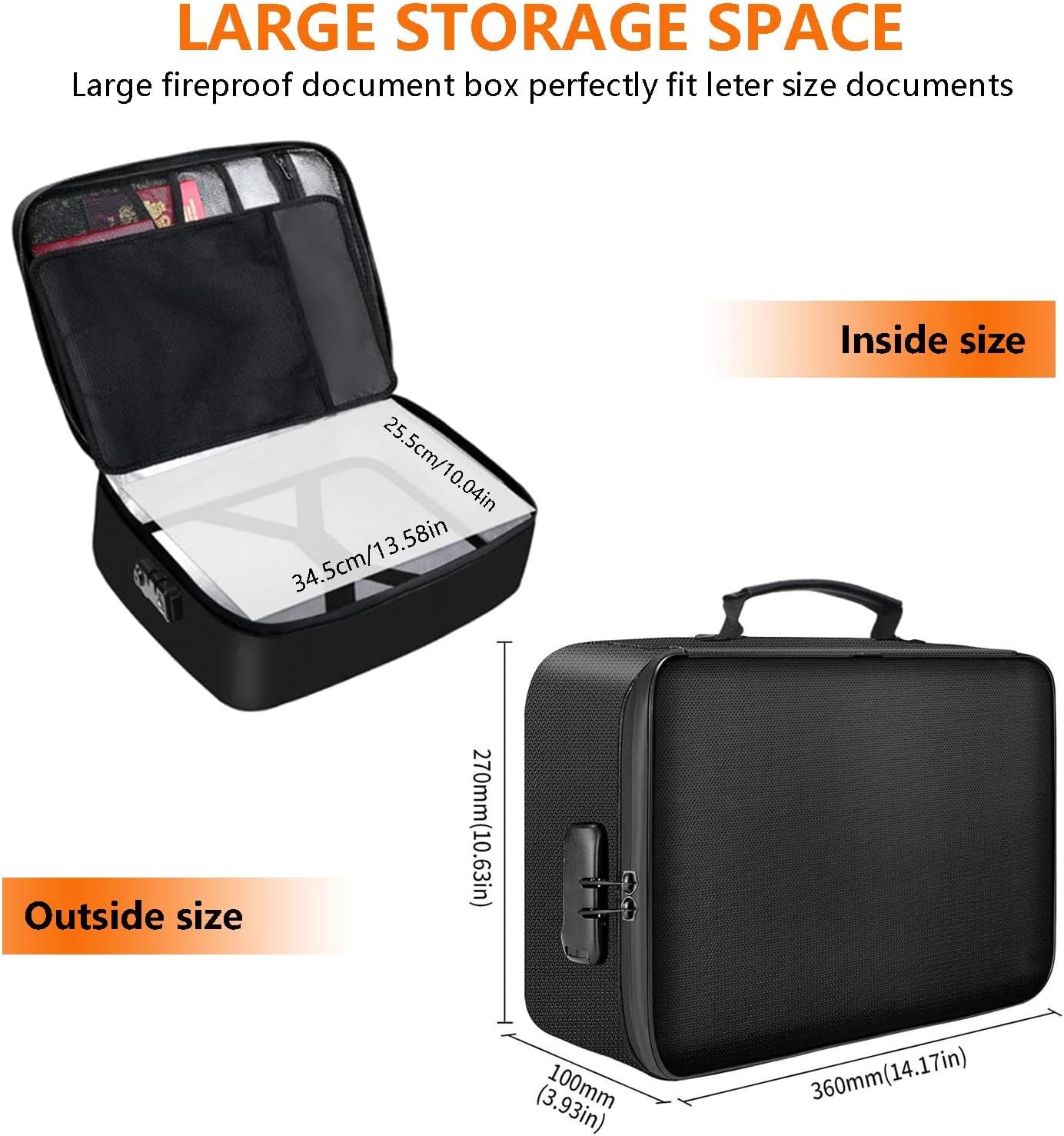 Fireproof Waterproof Document Box with Lock - 8-Layer Heat Insulated Portable File Organizer, Home & Travel Safe Storage for Important Documents, Certificates, Passports