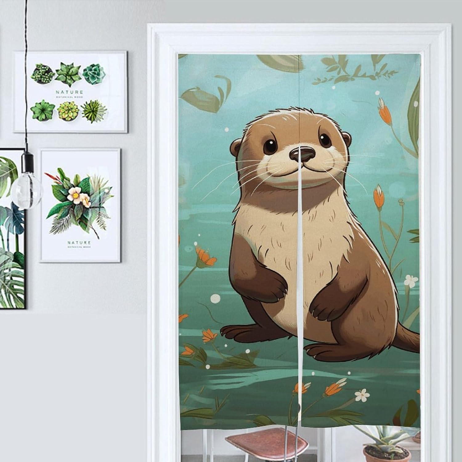 Door Curtain Cartoon Cute Otter Doorway Curtains Temporary Door Cover Warm in Winter and Cool in Summer Decoration Background Banner Door Window Kit for Doorway Privacy 86x143cm
