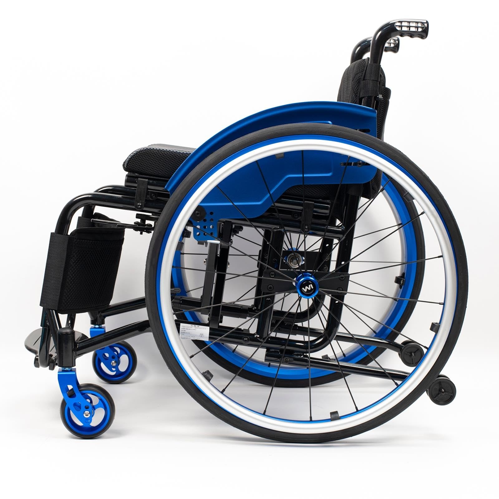 Sportowy wózek inwalidzki, lekki, rama ze stopu aluminium, składany, nośność 100 kg (niebieski, szerokość siedziska: 42 cm)