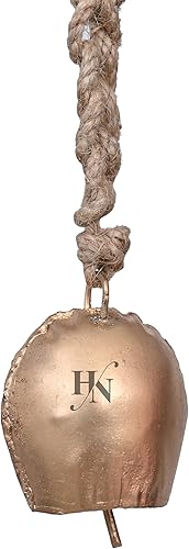Miniatura 7 de Humaira Nautical Harmony 4 campanas de vaca en cuerda grande rústico vintage campanas de vaca de la suerte en cuerda para colgar en la pared dorado