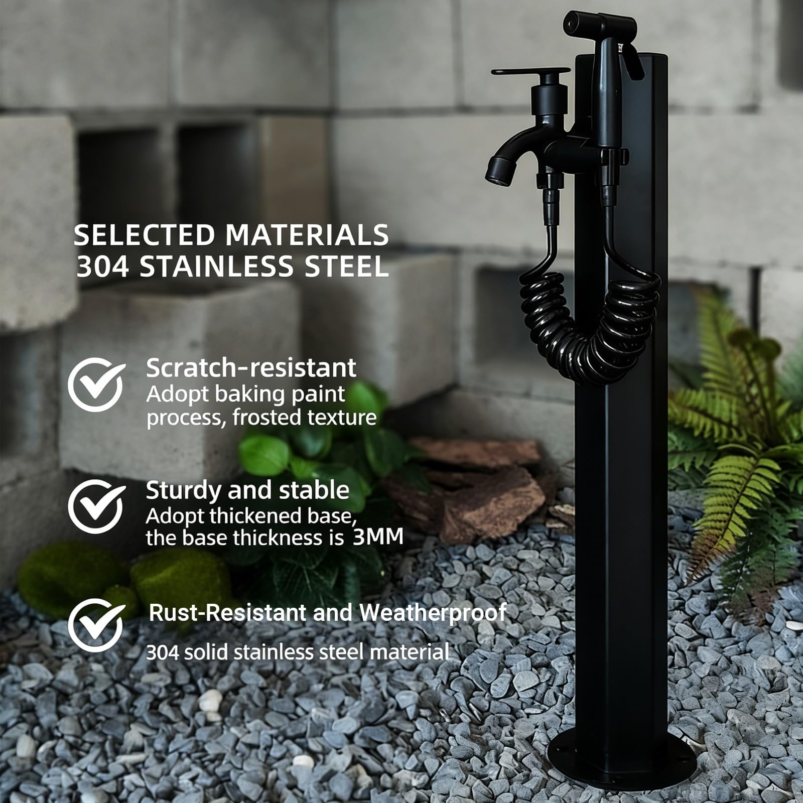 Columna de agua para exteriores con soporte de manguera de metal sólido, hidrante de jardín de acero inoxidable 304, pilar de grifo de jardín sin heladas, entrada lateral/inferior