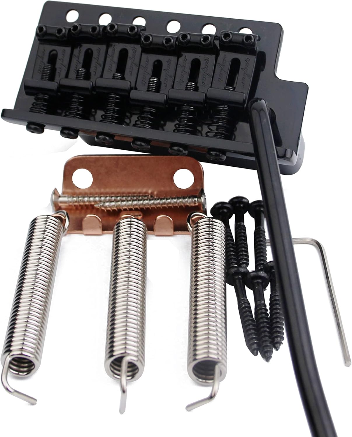 Guyker Tremolo Bridge Vintage Bent Steel Saddles and Pro Brass Block Compatible with Start ST Electric Guitar (GG1004-HT, Black)