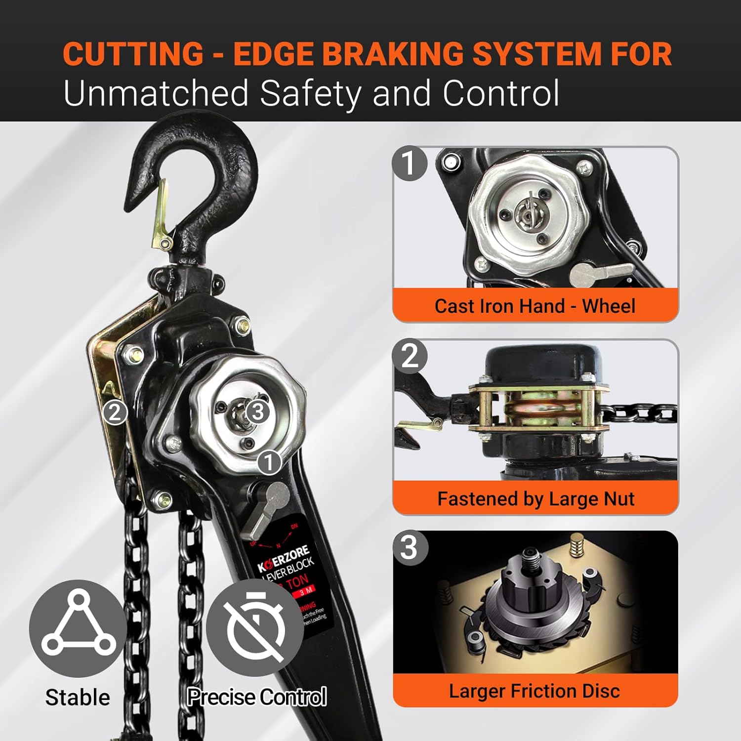 Manual Lever Chain Hoist 3 Ton 6600 Lbs 10ft Lift, G80 Galvanized Carbon Steel Come Along - Compact for Garage, Factory, Warehouse Heavy-Duty Lifting & Pulling