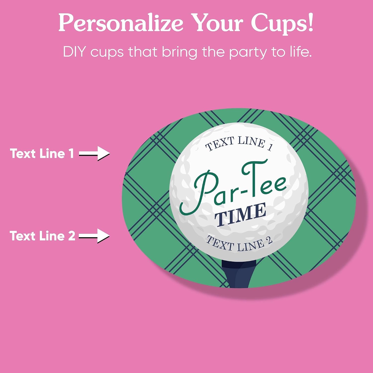 Big Dot of Happiness Custom Par-Tee Time Golf Cups, 16oz Disposable Drinkware, Retirement or Birthday Party Table Decor, Custom Party Cups (White) & Personalized Stickers - 16 Pack