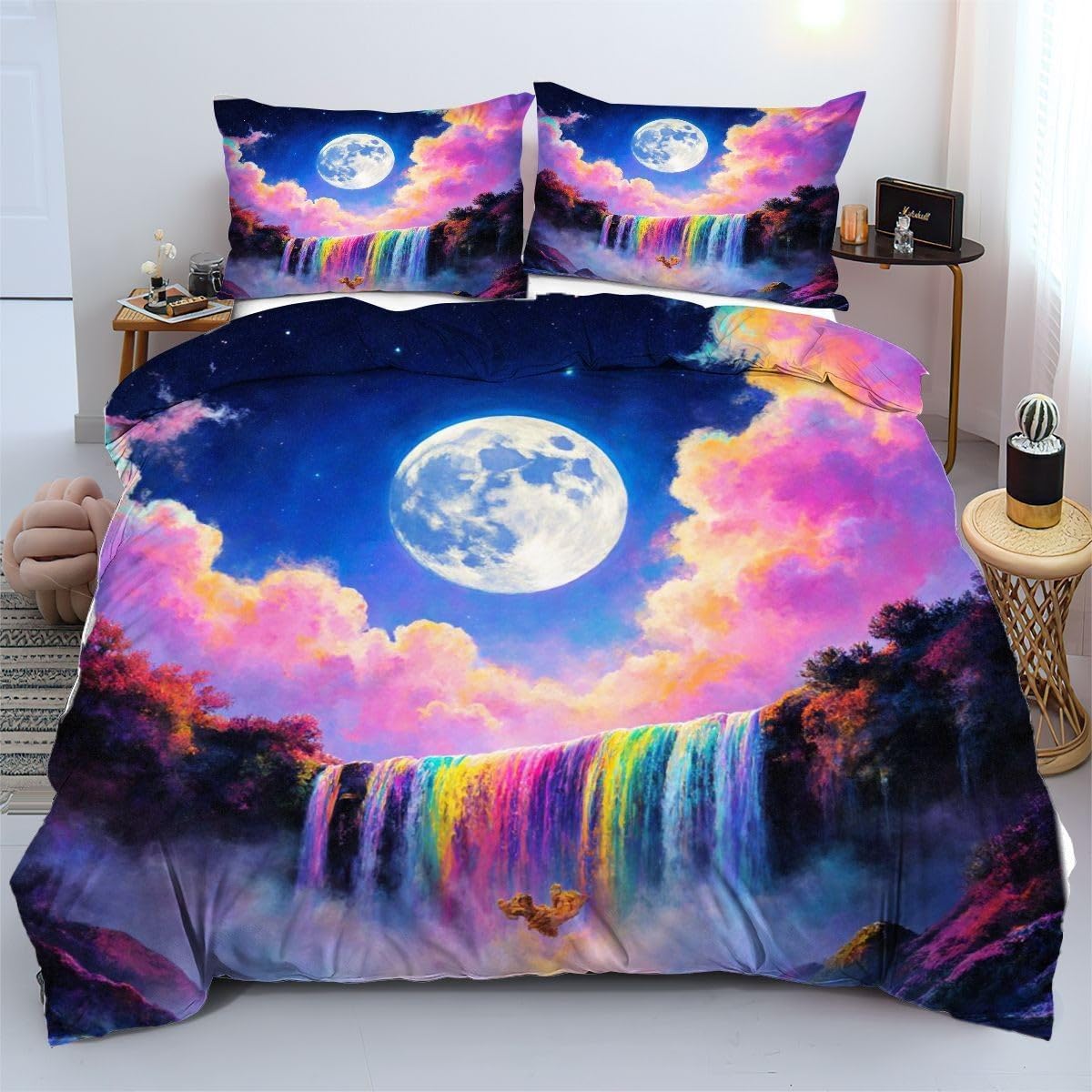 Linge de lit 220x240 cm multicolore, ensemble literie a27587 pour lit adulte