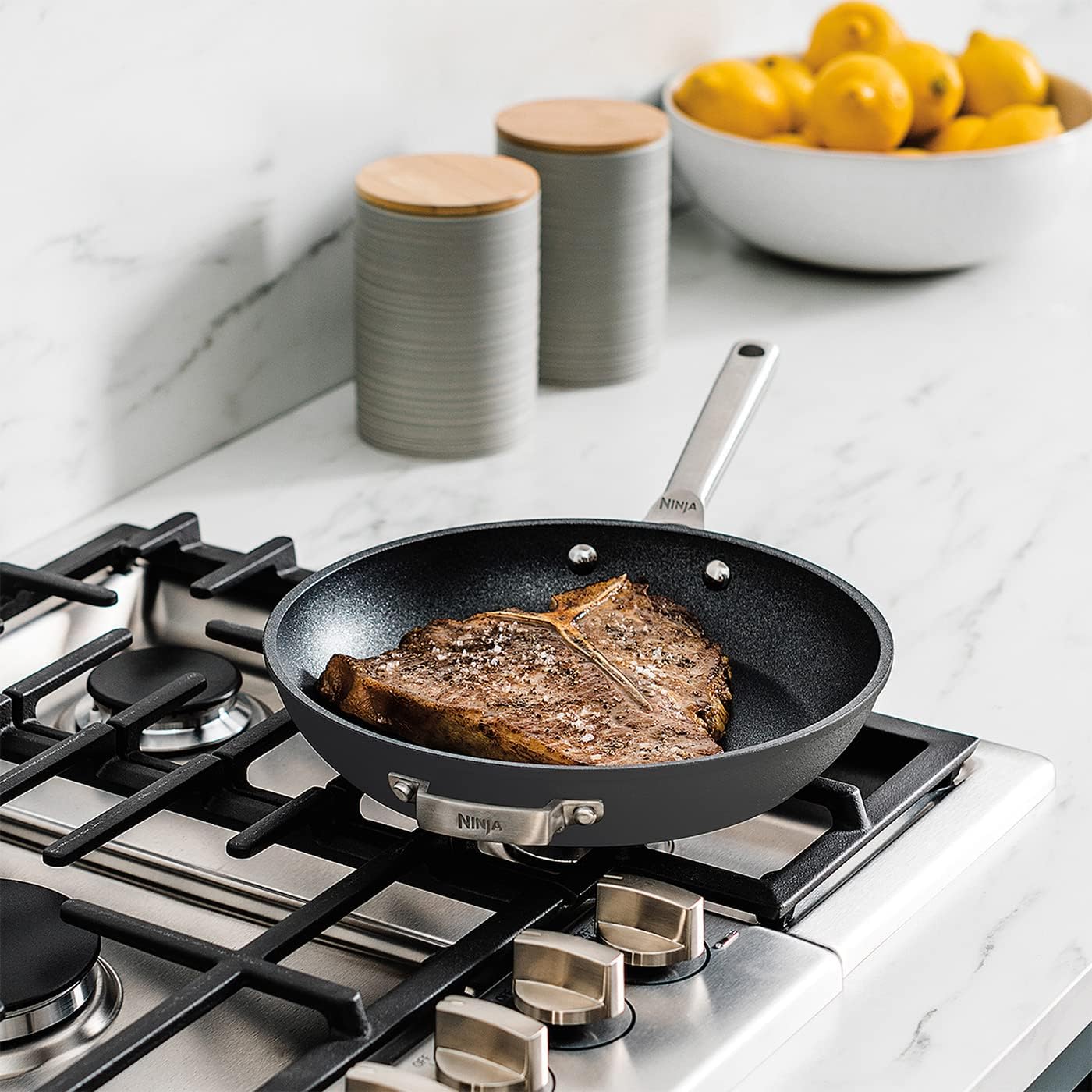 Ninja Foodi Zerostick Stackable Sauté Pan, 20 cm, [C50020EU] Hard Anodised Aluminium, Nestable, Non-Stick Coating, Induction-Compatible, Dishwasher-Safe