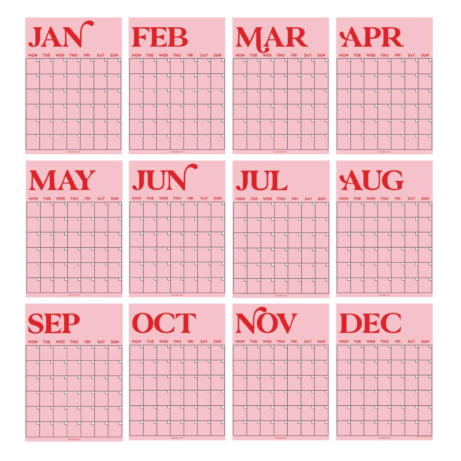 Good Tuesday - A3 Monthly Undated Wall Planner Sheets x 12 - Sunday Start 12 Separate Prints, For Students and Offices - 100% Recycled Uncoated Matte Paper - Made in the UK (Multi-Coloured.) โ image 1