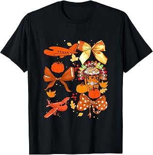 Thanksgiving Flight Attendant Pilot Tools Bow Tie Pumpkins T-Shirt