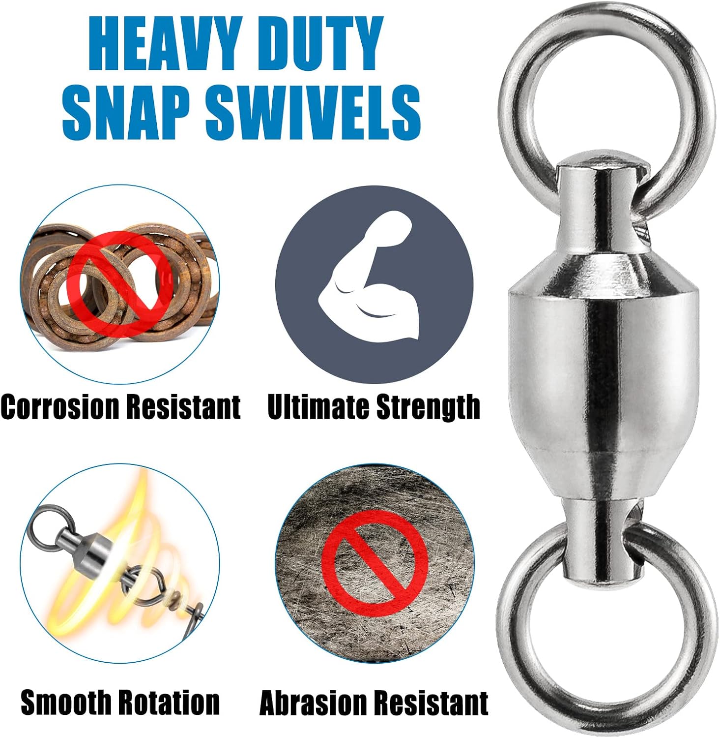Dr.Fish 20 Pack Fishing Swivels, Ball Bearing Swivels Fishing Tackles, Copper Stainless Steel Solid Rings High Strength Barrel Swivels Saltwater Fishing Swivels