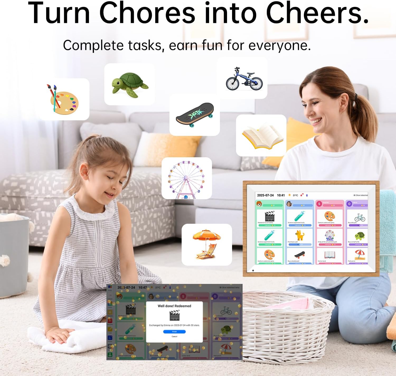 10.1 Inch Digital Calendar 2026 Chore Chart – Interactive Touchscreen Wall Planner, Smart Family Organizer for Family Schedules, Desktop and Wall Mountable, Woodgrain