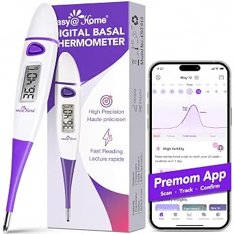 Ovulation Tracker Digital Basal Thermometer Easy@Home BBT Thermometer for Fertility Tracking - Basal Body Thermometer for Accurate Temperature Monitoring with Premom App Purple DMT-3018