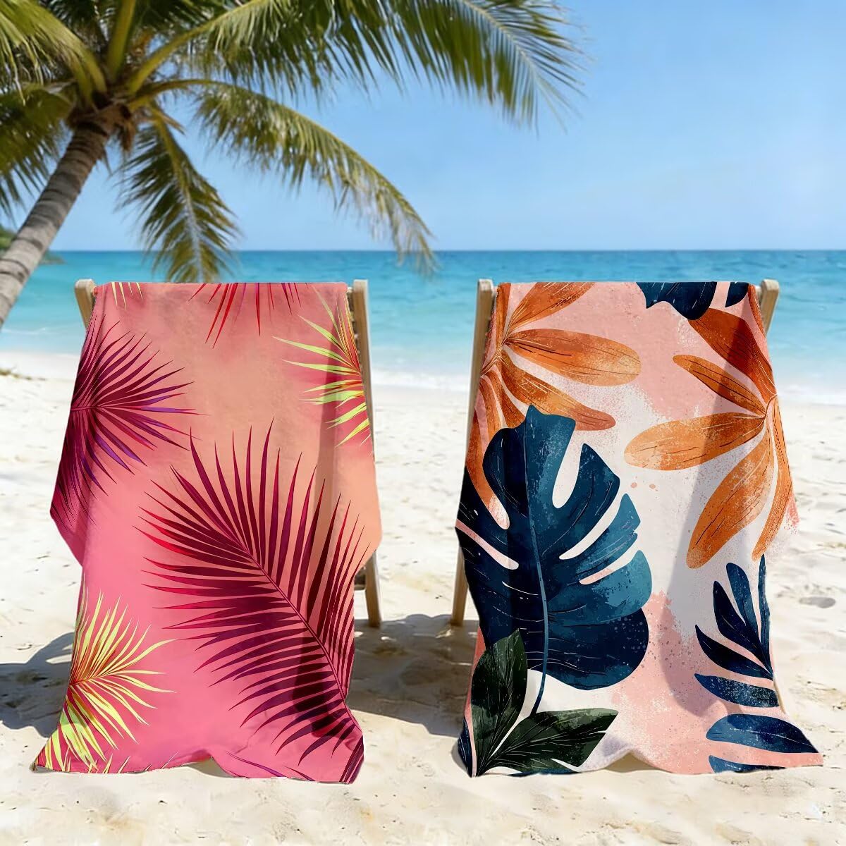 Toalla Playa 80x160 cm, Toalla Gimnasio Microfibra Secado Rapido, Juego de 2 Antiarena Toallas de Playa, Ligera Compacta Toallas Microfibra Grande para Viaje, Regalo Hombre Regalo Mujer (Hoja) -4875