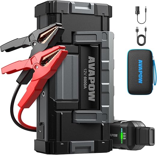 AVAPOW 6000A Portable Jump Starter (for All Gas & 12.0L Diesel Engines) with Dual USB Quick Charge and DC Output, Force Start Battery Jumper Portable, 12V Jump Pack with 3 Modes LED Bright Light