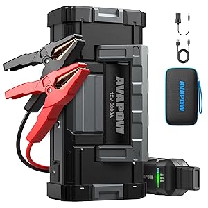 AVAPOW 6000A Car Battery Jump Starter(for All Gas or up to 12L Diesel) Powerful Car Jump Starter with Dual USB Quick Charge and DC Output,12V Jump Pack with Built-in LED Bright Light