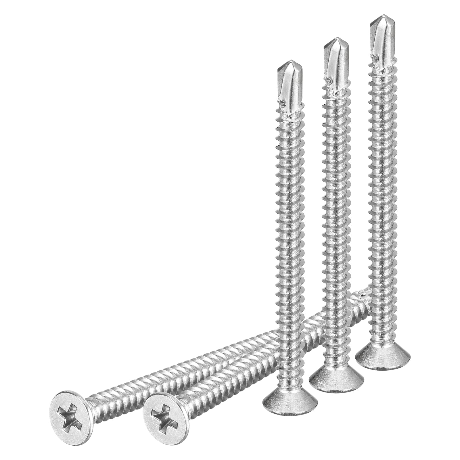 DTGN 100Pcs ST4.8x60mm Self Drilling Screws, 410 Stainless Steel Flat Head Phillips Sheet Metal Screw