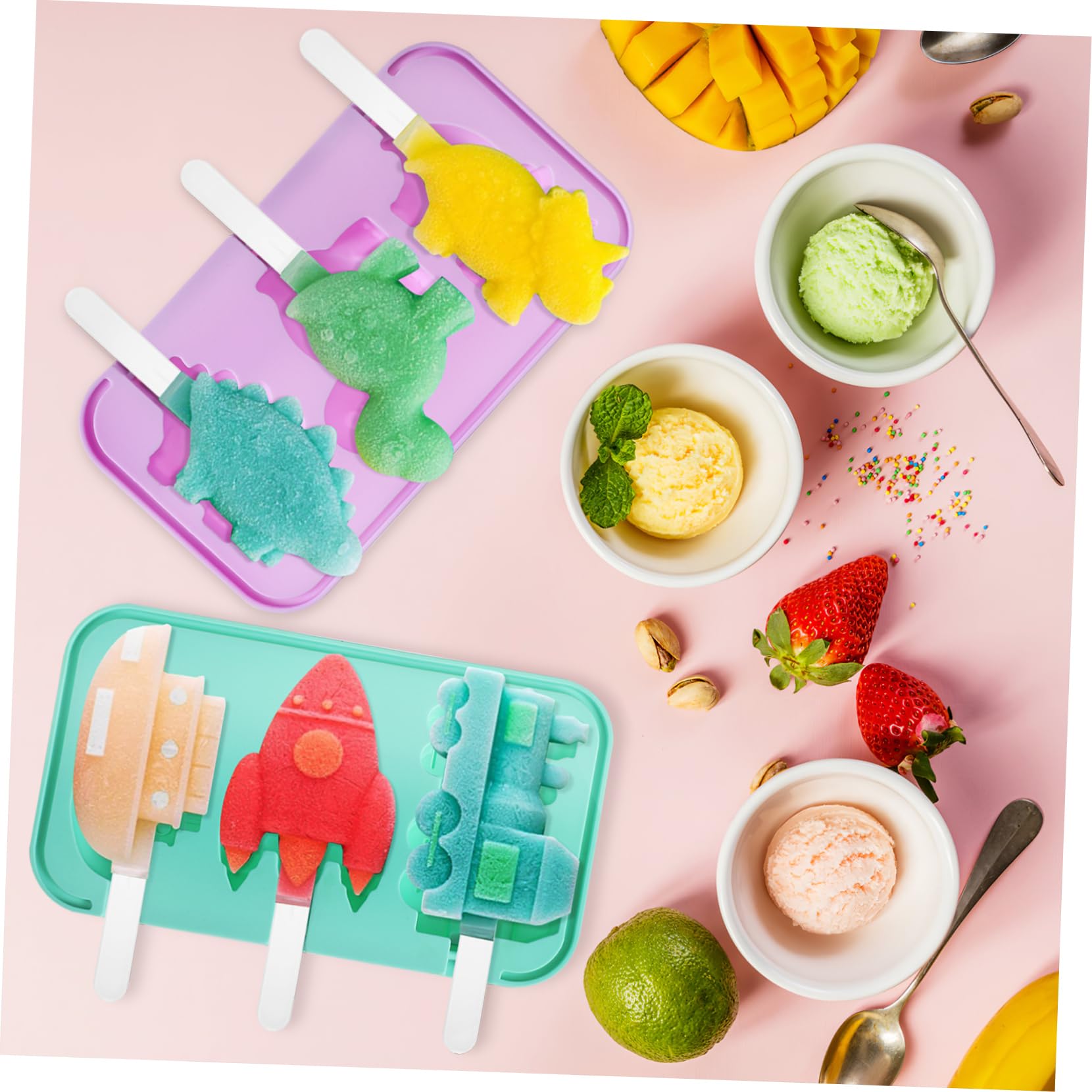 Moule à Glace Silicone Réutilisable 2 Pièces avec Couvercle et Poignée pour Camping, Design Créatif Animaux et Véhicules, Surface Lisse Soi-même
