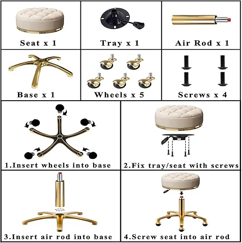 Miniatura 7 de HZLCMPY Taburete redondo de barra rodante, taburete de salón de belleza y spa, silla de pan médica, 5 garras de titanio dorado con ruedas giratorias