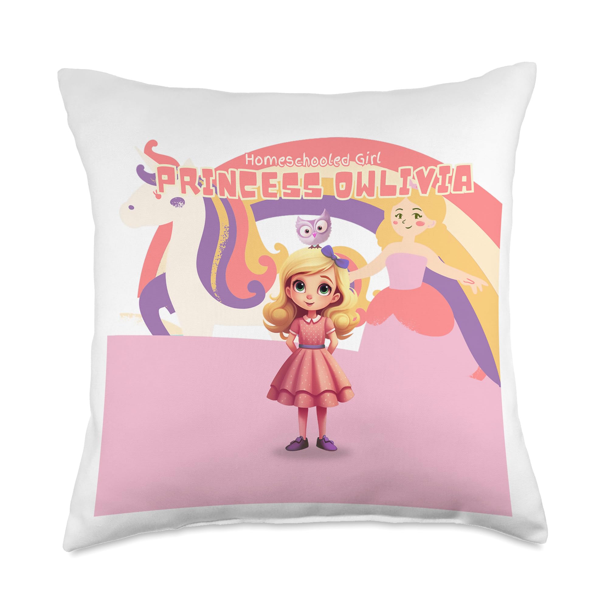 LemonValleyLemonValley Princess Owlivia, The Tender-Hearted, Homeschooled Girl Throw Pillow, 18x18, Multicolor