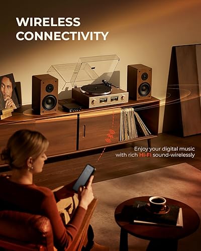 Miniatura 4 de HiFire X - Reproductor de discos de vinilo, sistema de tocadiscos de alta fidelidad audiófilo con altavoces de estantería de 100 W, medidor VU,