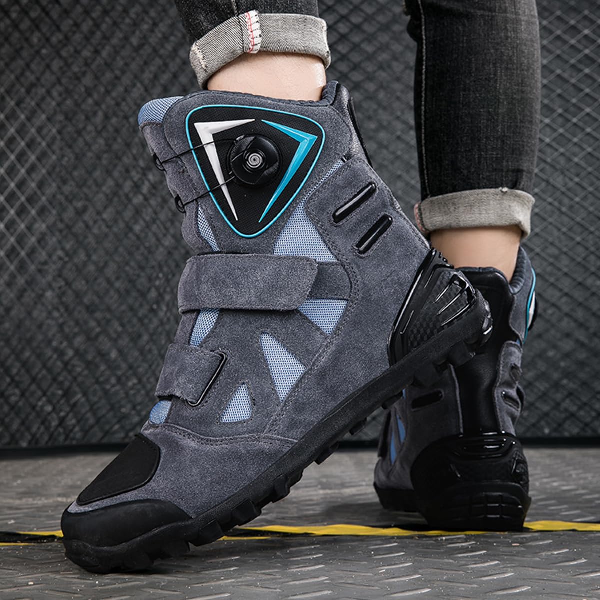 SDEQA Stivali Moto Uomo, Scarpe Casual da Strada Moto | Scarpe Motocross Traspiranti e Antiscivolo con Supporto per la Caviglia e Pattini di Cambio