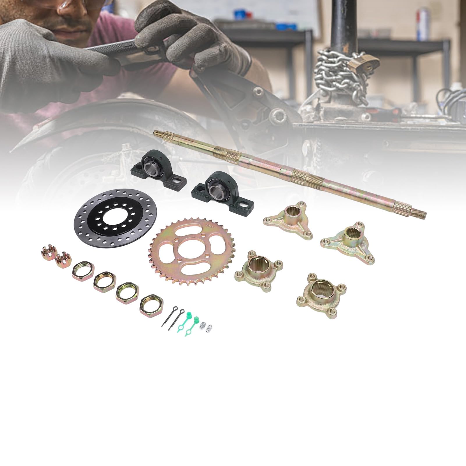 Kit de eje trasero para kart y quads de 24 pulgadas, incluye de freno y piñón, ideal para reconstrucción DIY de ATV, triciclos de derrape y vehículos de carreras
