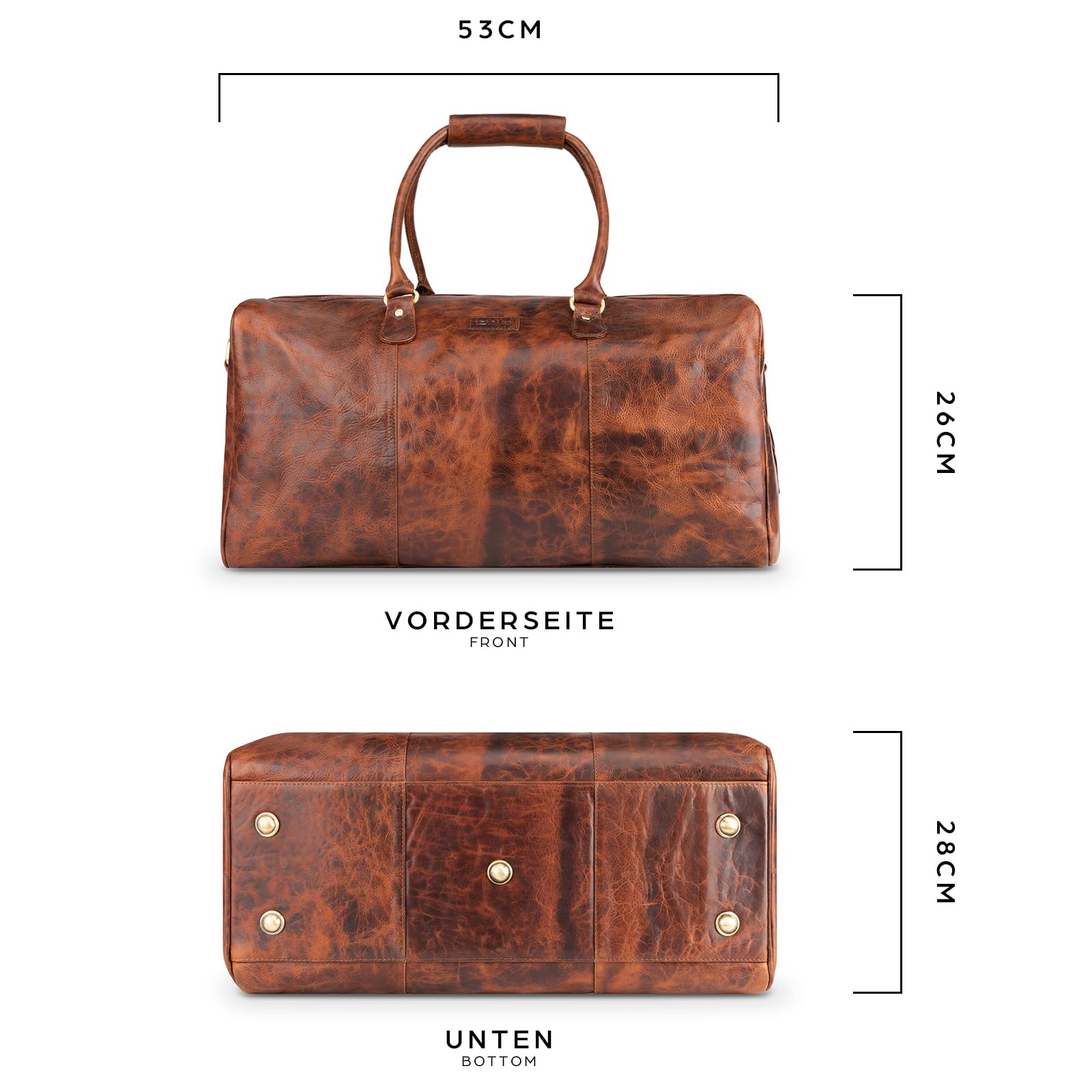 LEABAGS Bolsa de fin de semana mujeres y hombres | Bolsa de viaje de cuero genuino de primera calidad | Bolsa deportiva de 40 l | Bolsa de gimnasio | Bolsa de deporte | Grande