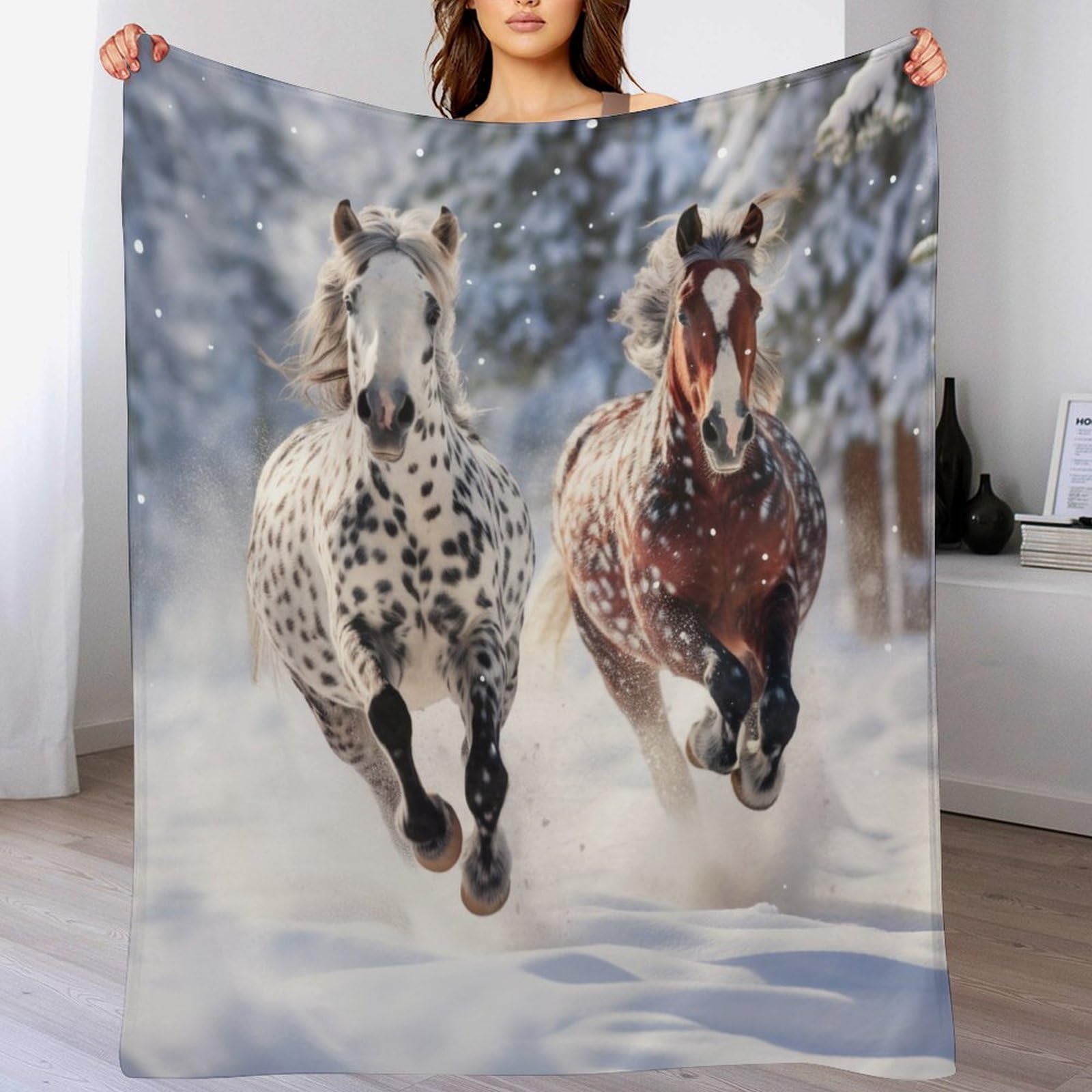 Couverture polaire cheval haut de gamme en flanelle douce pour grand lit