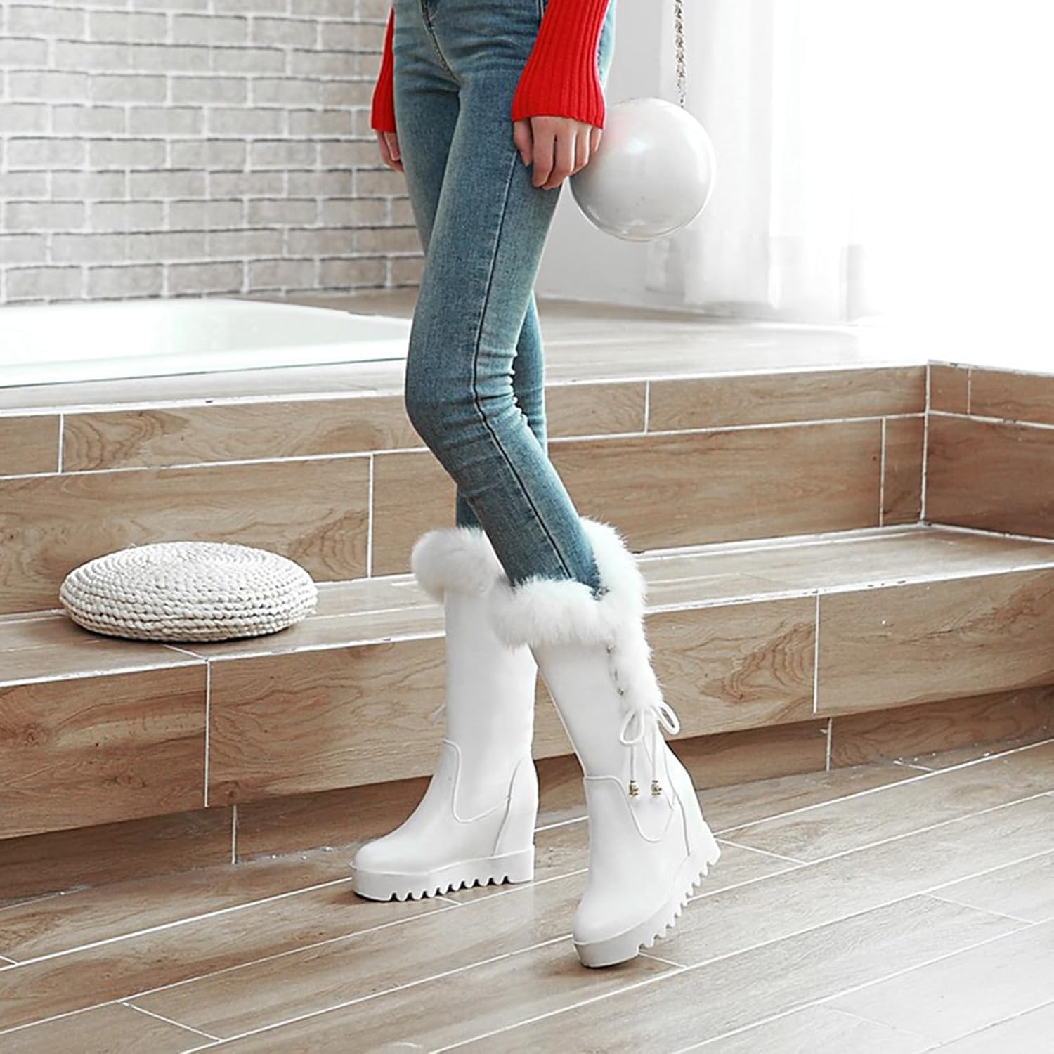 GUNIYIFS Winter Snow Boots for Women Waterproof Hidden Wedge Mid Calf Boots Women Non-slip Fur Lined Warm Faux Leather Boots