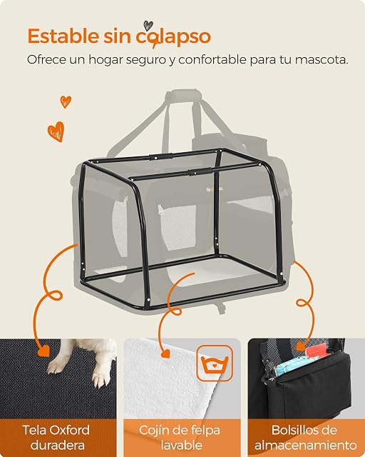 Foto 6 de 8 de FEANDREA Transportín para Gatos y Perros, Plegable, Tamaño M, Tela Oxford, Malla Transpirable, Portátil