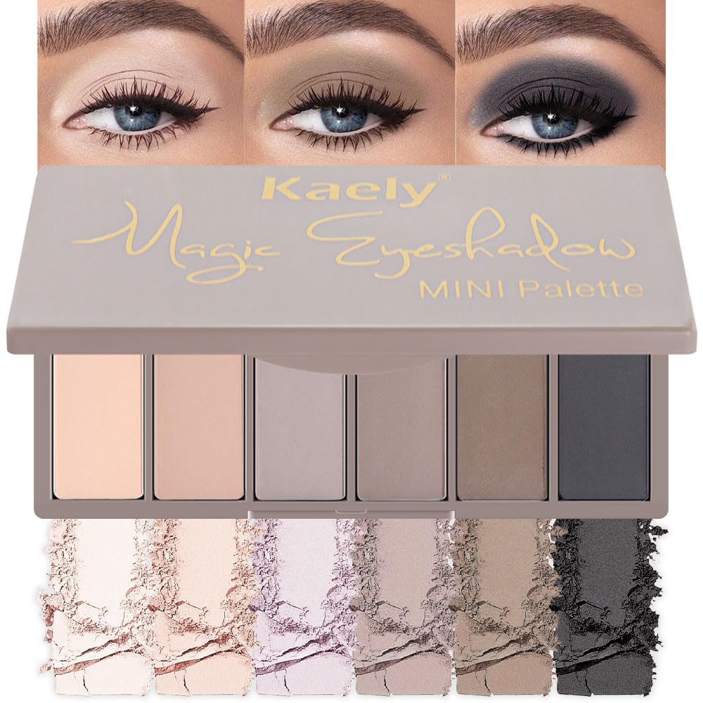 evpct 6 Colors Nude Smokey Eye Shadow Palette Makeup for Blue Brown Eyes, Light Brown Smoky Grey Taupe Black Natural Matte High Pigment Mini Travel