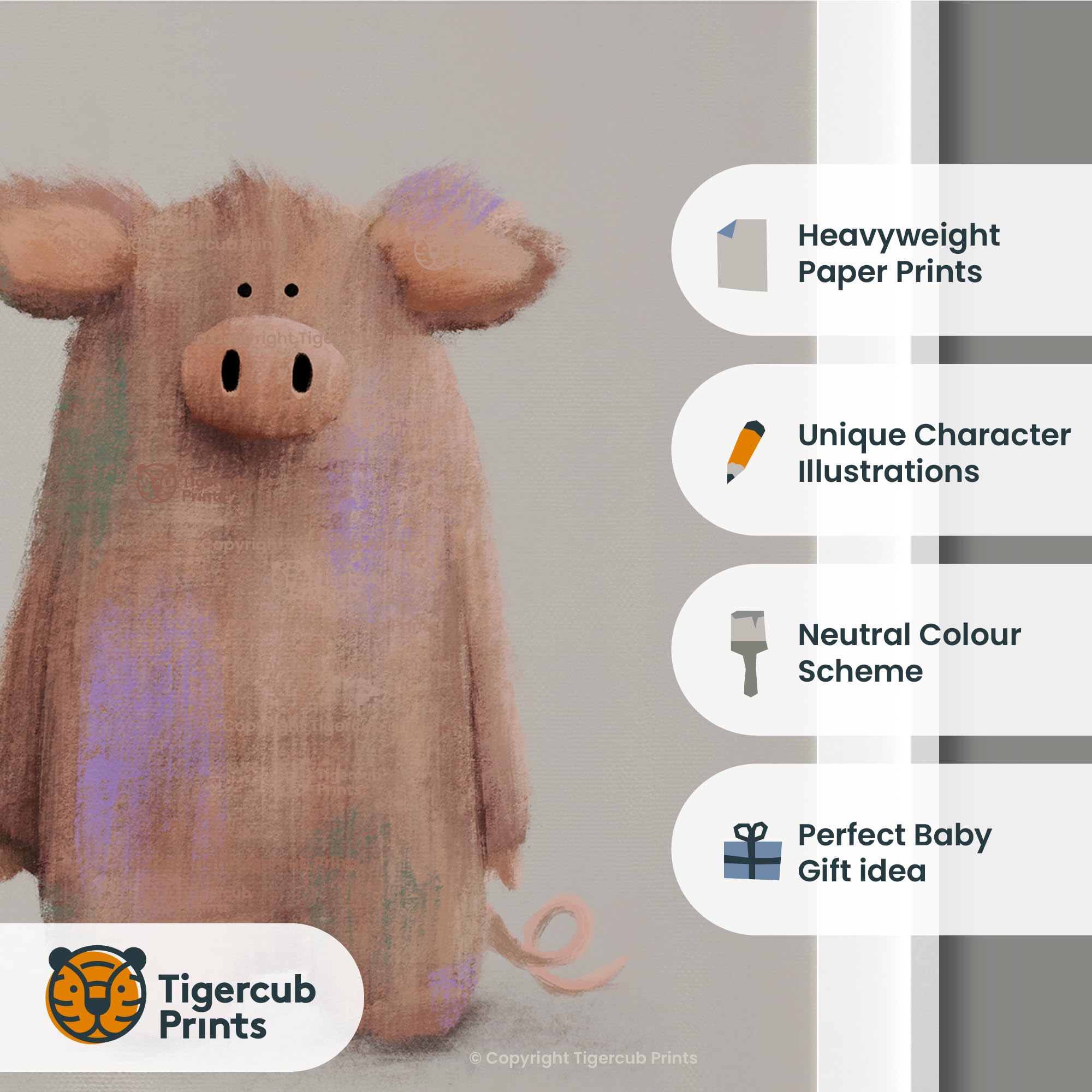 Tigercub Prints Farmyard Animal Nursery Prints, 42L x 29.7W cm - Image 2
