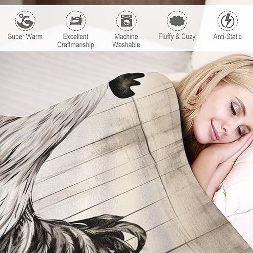 Miniatura 4 de Manta rústica de gallo de granja, color blanco y negro, manta suave de gallo de acuarela, manta de franela de forro polar, tamaño manta, manta de