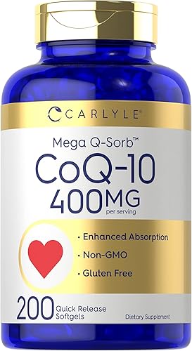 Carlyle Coq10 400mg 200 unidades Suplemento sin OMG y sin gluten Alta absorción