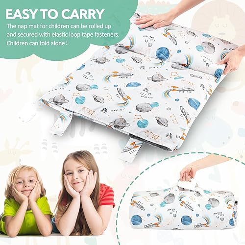 Miniatura 7 de Tapete para siesta para niños pequeños con almohada y manta extraíbles, 57 x 25 pulgadas, suave, extra grande, enrollado, para niños, saco de dormir