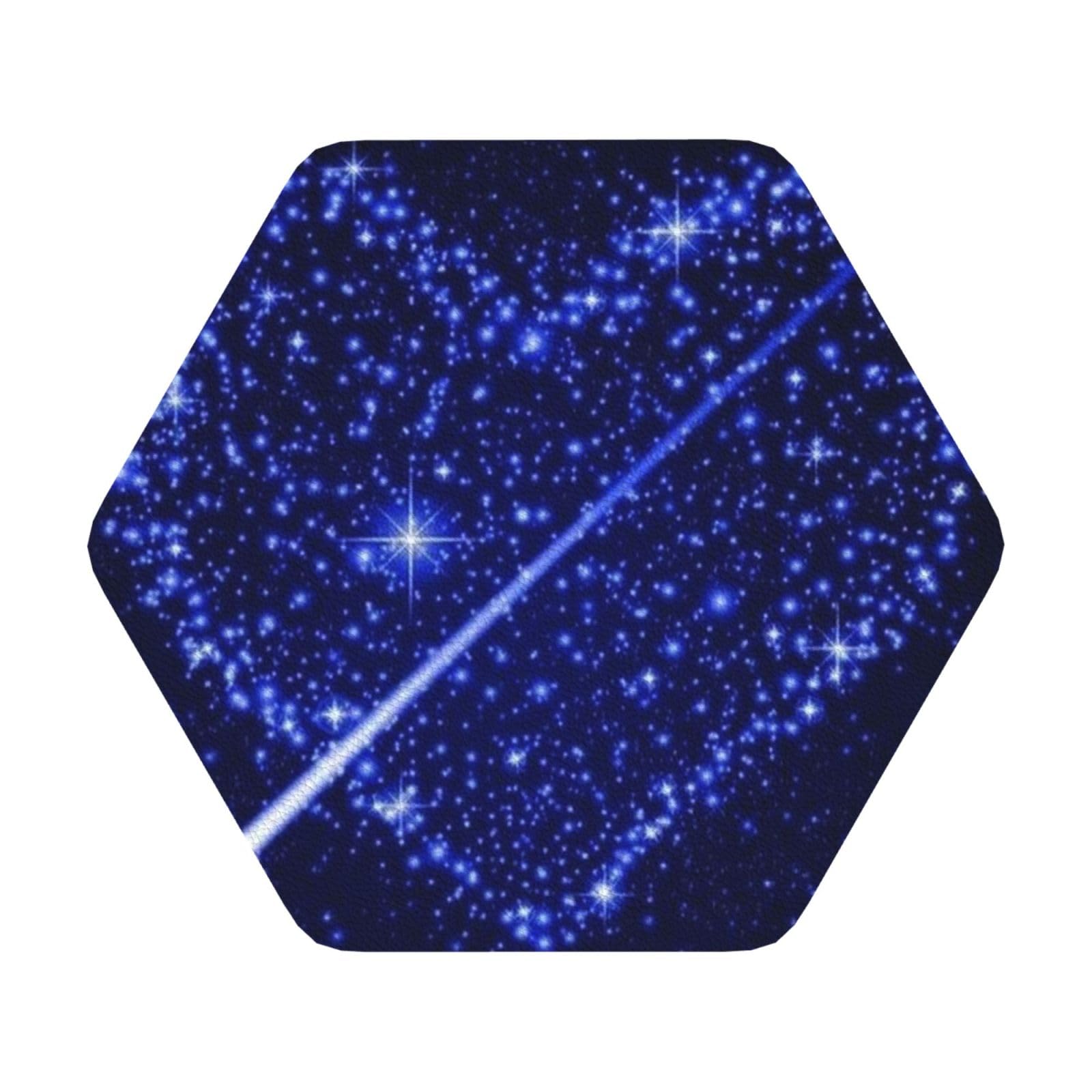 Shooting Star Heart PU Leather Coasters Set of 6 Hexagon Drink Coasters