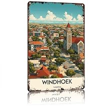 Vintage Windhoek Namibia Cityscape Decorative Metal Tin Sign, 12X8in Aluminum Vintage Wall Art, Retro Rust Style Plaque Decor For Coffee Bar Garage Bedroom Living Room Home Outdoor Decoration