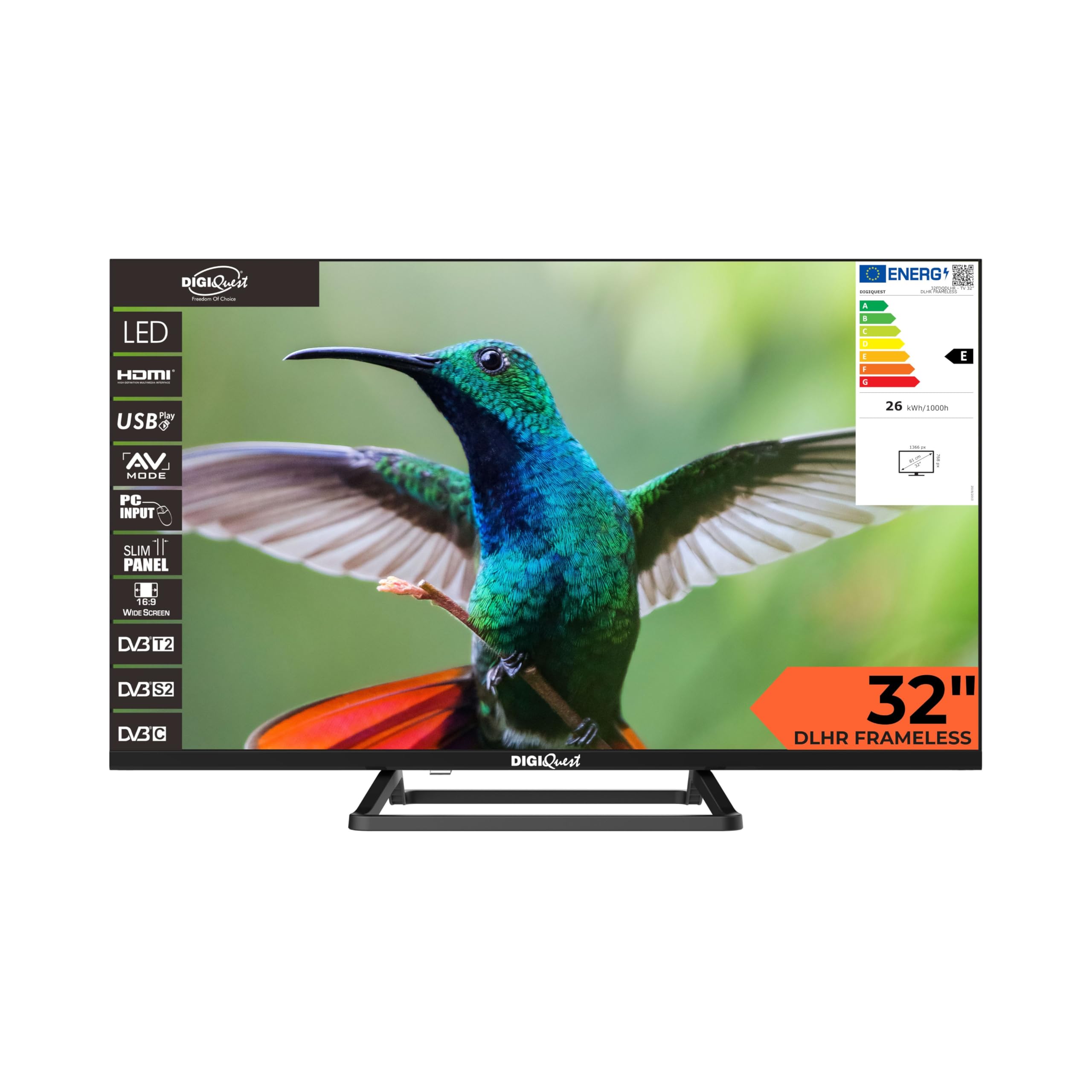 DIGIQUEST 32 Pollici LED TV Frameless HD Ready - Dettaglio