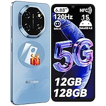 Blackview Shark 6 Smartphone 5G, Telefono Cellulare 6.88” HD 120Hz, Android 15, Unisoc T8100, 12GB+128GB, 2TB TF, 5000mAh, 16MP+8MP, 5G Dual SIM, OTG, NFC, Face ID, Fingerprint